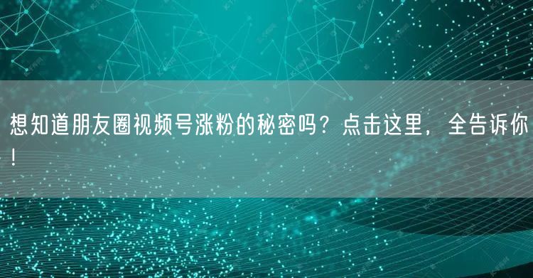 想知道朋友圈视频号涨粉的秘密吗?点击这里,全告诉你!