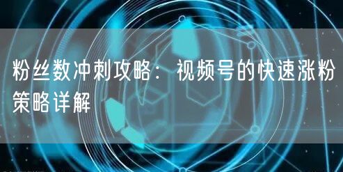 粉丝数冲刺攻略：视频号的快速涨粉策略详解
