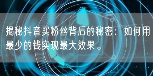 揭秘抖音买粉丝背后的秘密：如何用最少的钱实现最大效果。