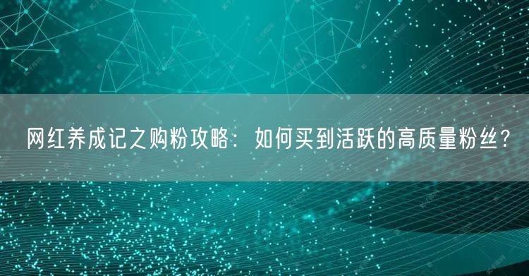 网红养成记之购粉攻略：如何买到活跃的高质量粉丝？