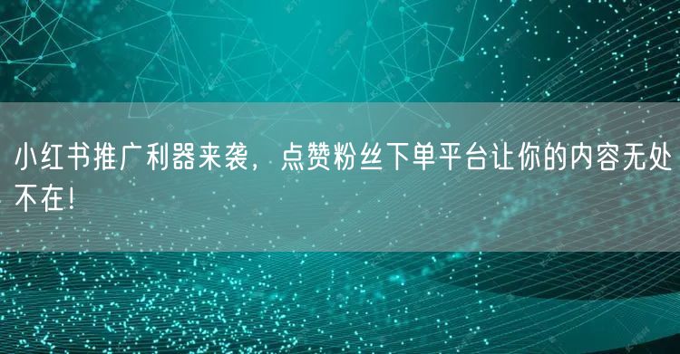 小红书推广利器来袭,点赞粉丝下单平台让你的内容无处不在!
