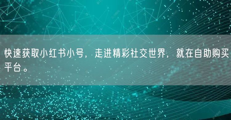 快速获取小红书小号，走进精彩社交世界，就在自助购买平台。