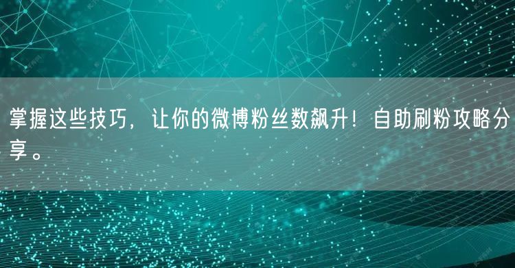 掌握这些技巧,让你的微博粉丝数飙升!自助刷粉攻略分享。