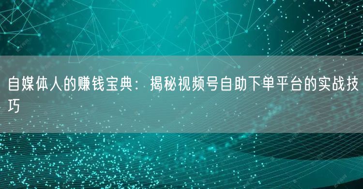 自媒体人的赚钱宝典:揭秘视频号自助下单平台的实战技巧