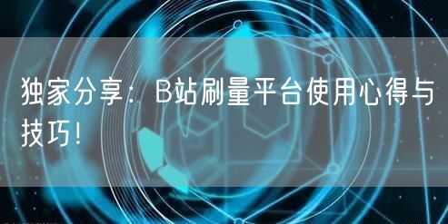 独家分享：B站刷量平台使用心得与技巧！