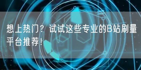 想上热门？试试这些专业的B站刷量平台推荐！